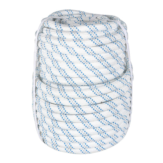 3/4 in x 150FT Gray White Blue Arborist Bull Rope Double Braid Polyester Rigging Hoisting Line High Strength Tree Rope for Rigging, Swing for Rigging Sailboat Weathered Line Tree Work
