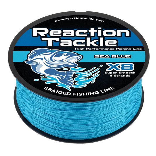 Reaction Tackle Braided Fishing Line - Pro Grade Power Performance for Saltwater or Freshwater Fish - Colored Fishing Line Braid for Extra Visibility - X8 Sea Blue 120 Lb (500 Yards)