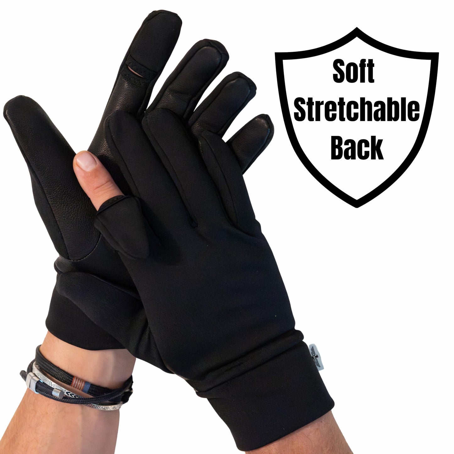 Trigger Finger Hunting & Rifle Shooting Gloves with Finger Flip | Genuine Leather Palm Grip & Stretch Back | For Outdoor Tactical Sports | Airsoft Paintball Trap Skeet Clay Shooting (BLACK, X-LARGE)