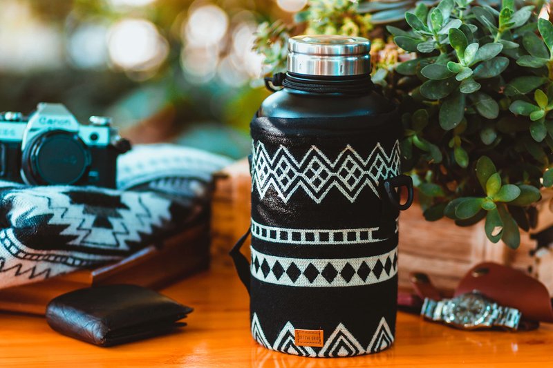 Water Bottle Holder w/Strap | Bottle Sleeve Carrier for Walking, Backpacking | Hydro and Iron Flask Sling Bag | Bottle Protector for Beer Water Coffee | Camping Accessories (64 oz, Obsidian Black)