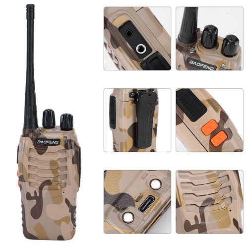 BAOFENG BF-888S Walkie Talkie 16 Channel Walkie Talky Rechargeable Handheld Radio Long Range for Adults with Earpieces, for Cruise Hunting Skiing Two Way Radios (6Pack,Desert Camouflage)