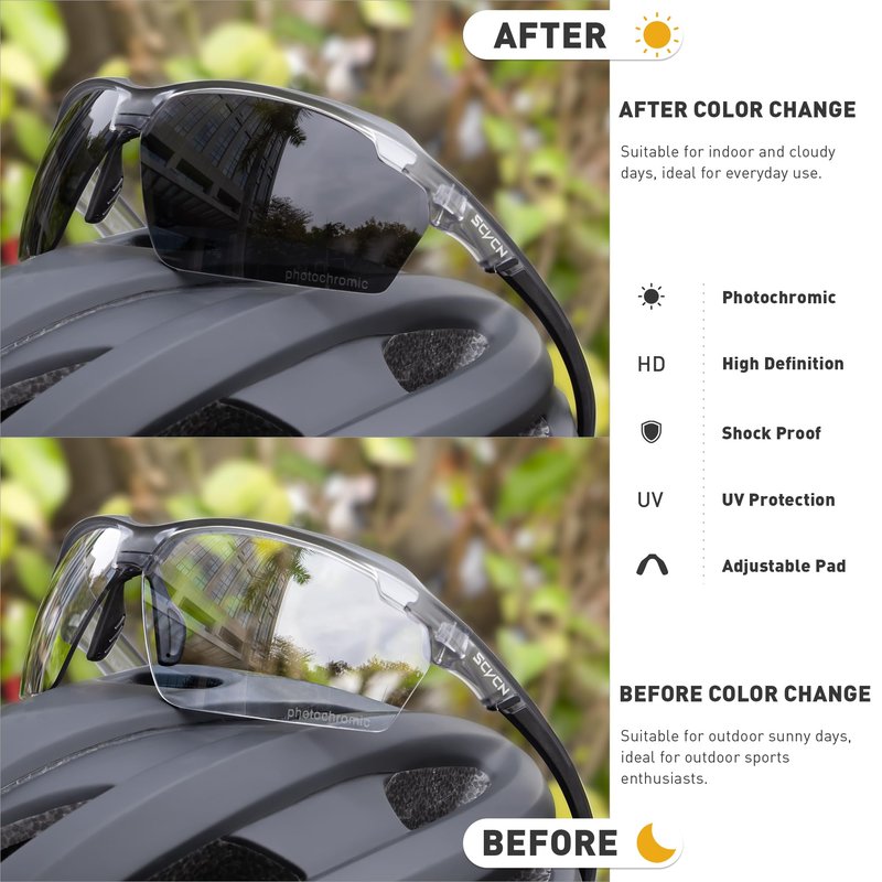 SCVCN Photochromic Sunglasses Sports Cycling Glasses for Men Women Youth Clear Cycling Glasses UV400 Protection Baseball Driving MTB Running Softball 06