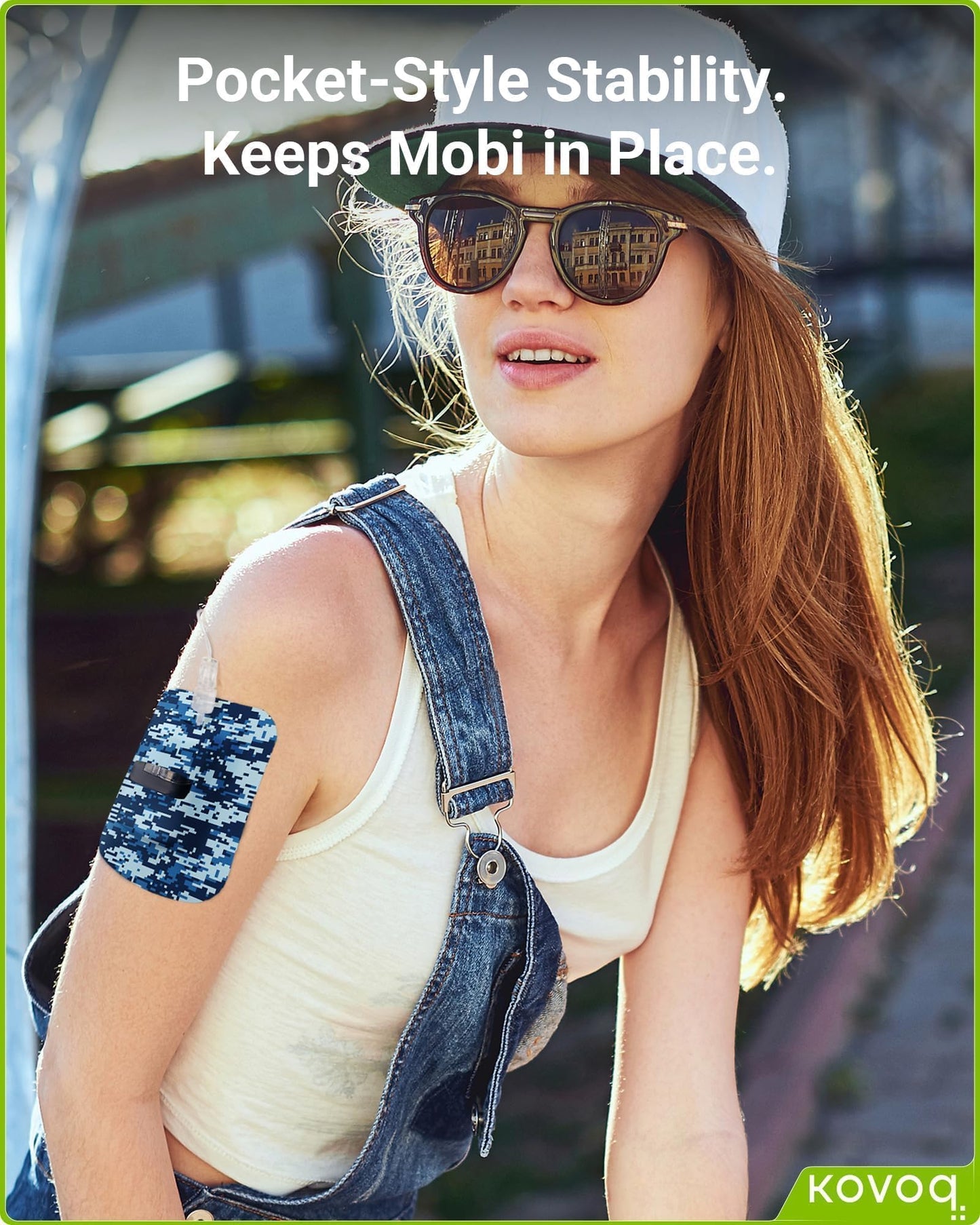 Kovoq Tandem Mobi Adhesive Sleeve, 16 Pack Overpatch Waterproof Pockets for Tandem Mobi Insulin Pump, Breathable Latex-Free and Hypoallergenic, 10+ Days Secure Hold with Case (Camo)