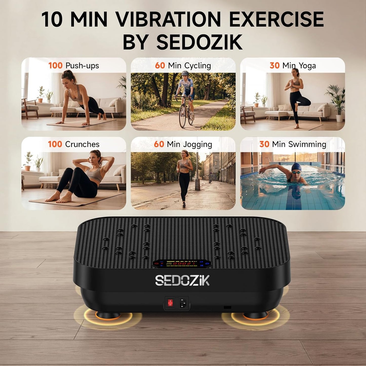 SEDOZIK Vibration Plate Exercise Machine - 450lb Capacity Whole Body Shaker Board for Weight Loss | Bluetooth, 120 Speeds, Resistance Bands