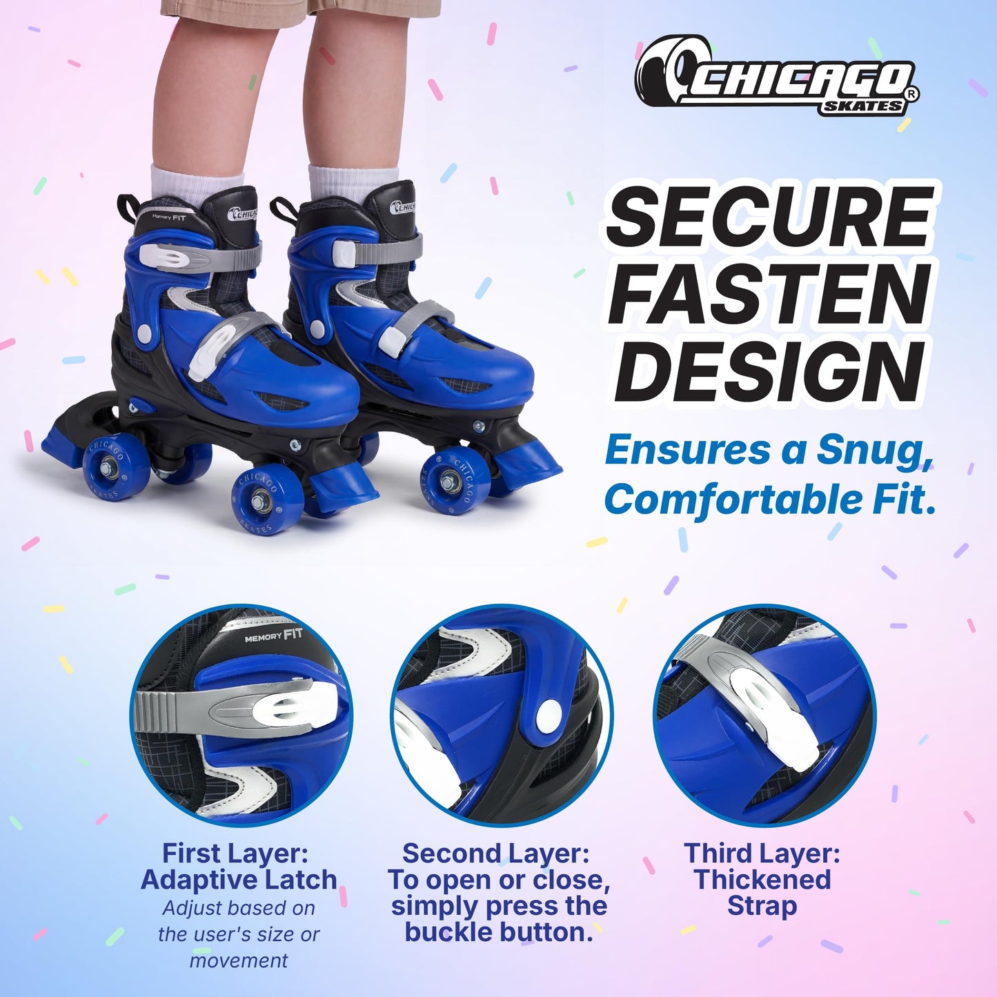 Chicago Roller Skates for Girls & Boys with Protective Gear – Helmet, Knee Pads & Wrist Guards – Durable Top Performance Indoor/Outdoor Use, Safety High Top Boot, 60mm PU Wheels with Secure Buckles