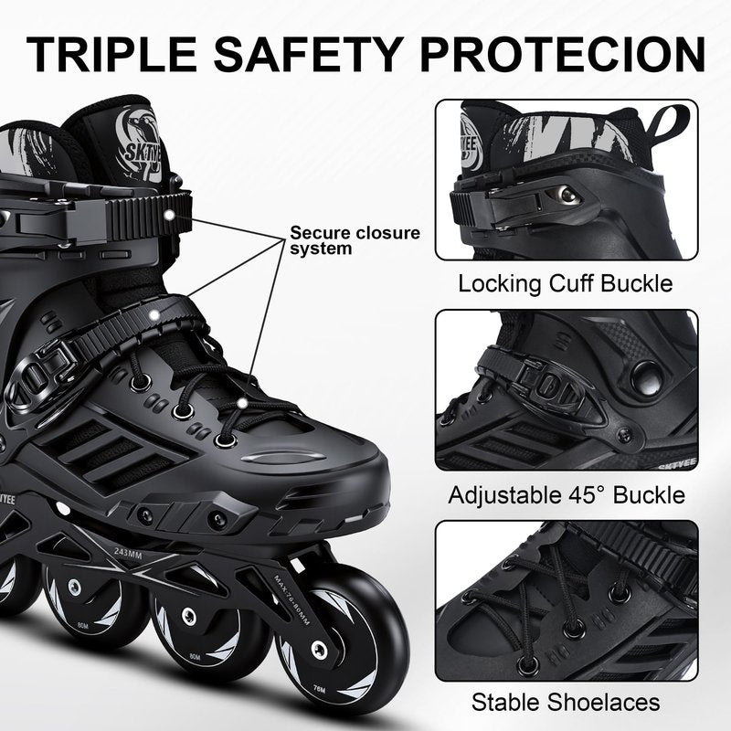 SKTYEE Inline Skates for Women Men, High Performance Roller Skates Blades Adult Male Female, Professional Skates for Outdoor Fitness & Beginners, Washable Liner, 85A PU Wheels, Black