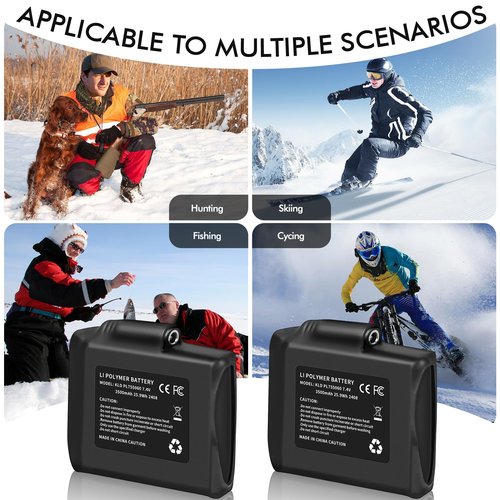 BSROBOTIC 7.4V 3500mAh Lithium Polymer Batteries - 2pcs Rechargeable Li-Polymer Batteries for Heated Gloves Socks Hats Jacks. Support 3.5mm Female DC Jack, Suitable for Skiing, Hunting, Hiking