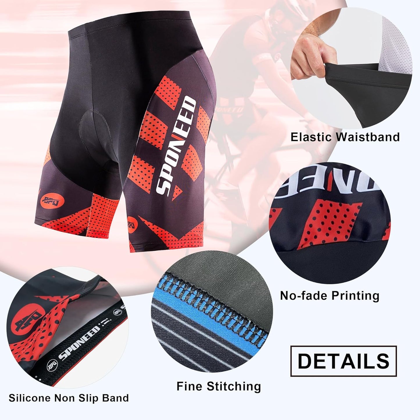 Sponeed Men's Cycling Shorts - Padded Bike Riding Tights for Ultimate Comfort | Black, Size M-XXL