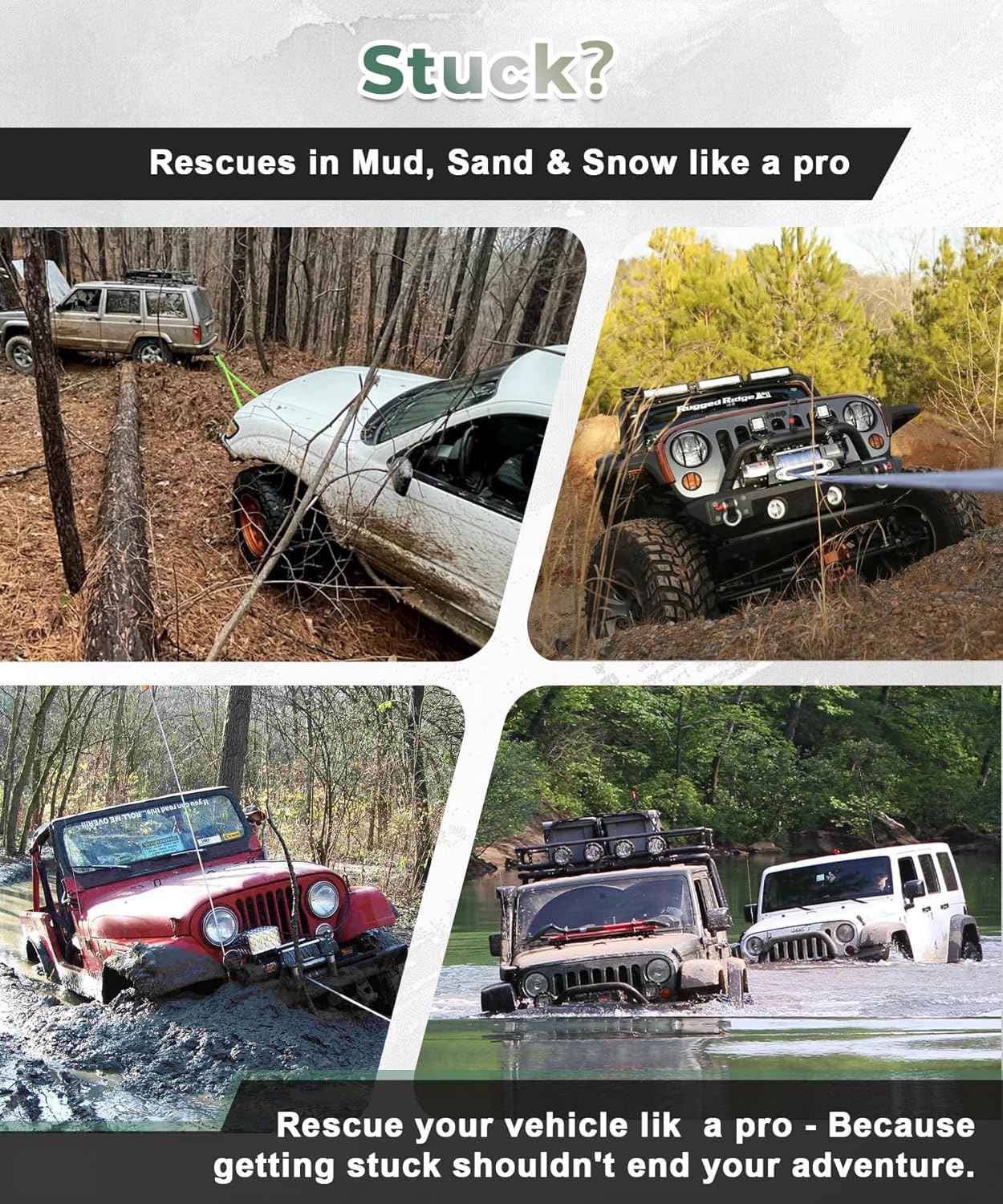 10-Ton Offroad Recovery Kit - Snatch Block Pulley, Tree Saver & D-Ring Shackles