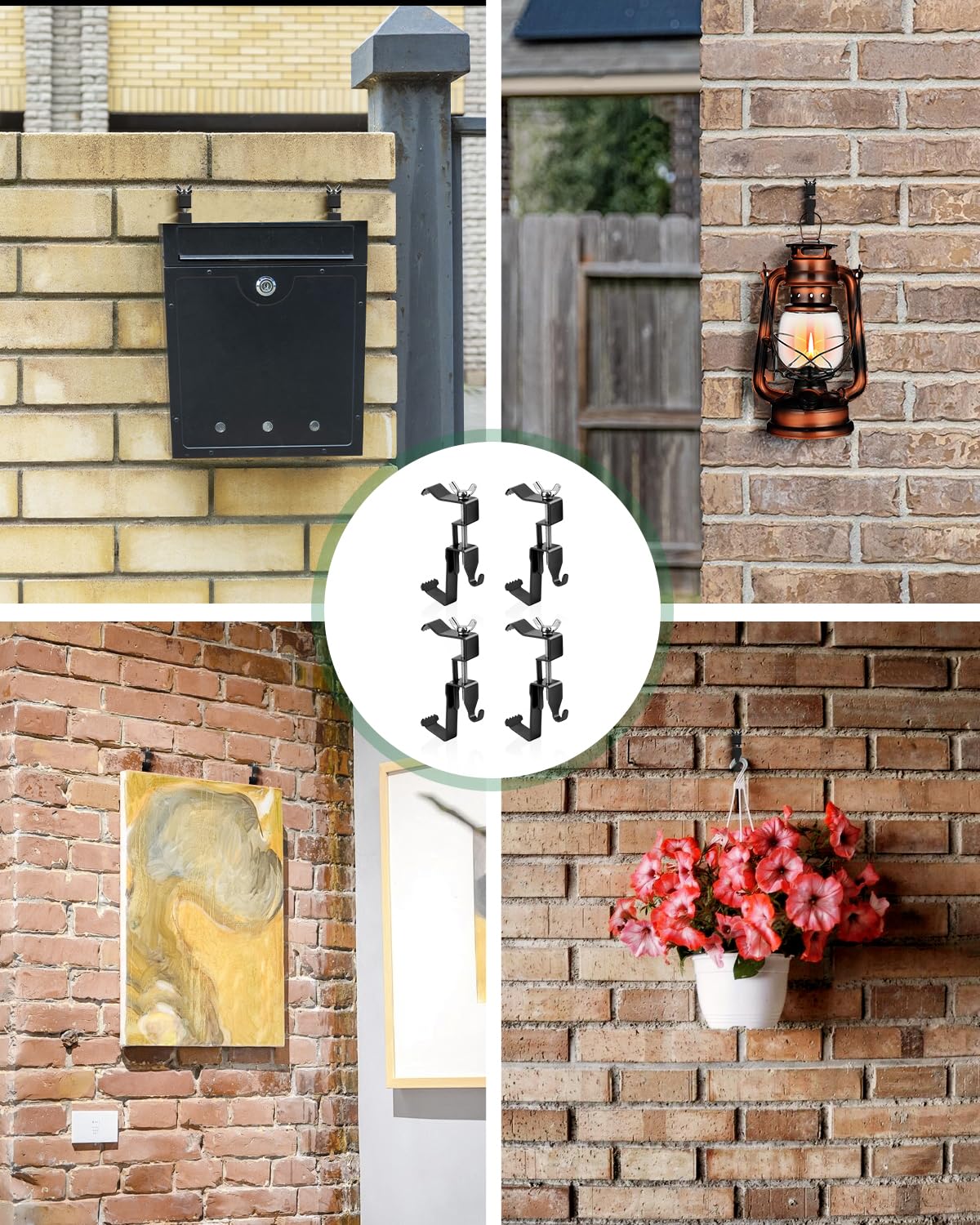 Stalishare Brick Clips, Brick Hangers Hooks for Hanging Outdoors No Drill, 1.97-2.91 inches Adjustable Brick Wall Clips, Metal Brick Picture Hangers No Damage (Pack of 4, Black)