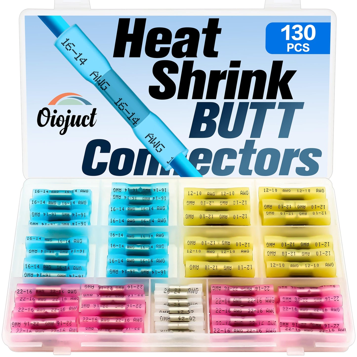 Heat Shrink Butt Connectors Kit - Waterproof Electrical Wire Splice Crimp Terminals for Automotive, Marine, Wiring (130Pcs)