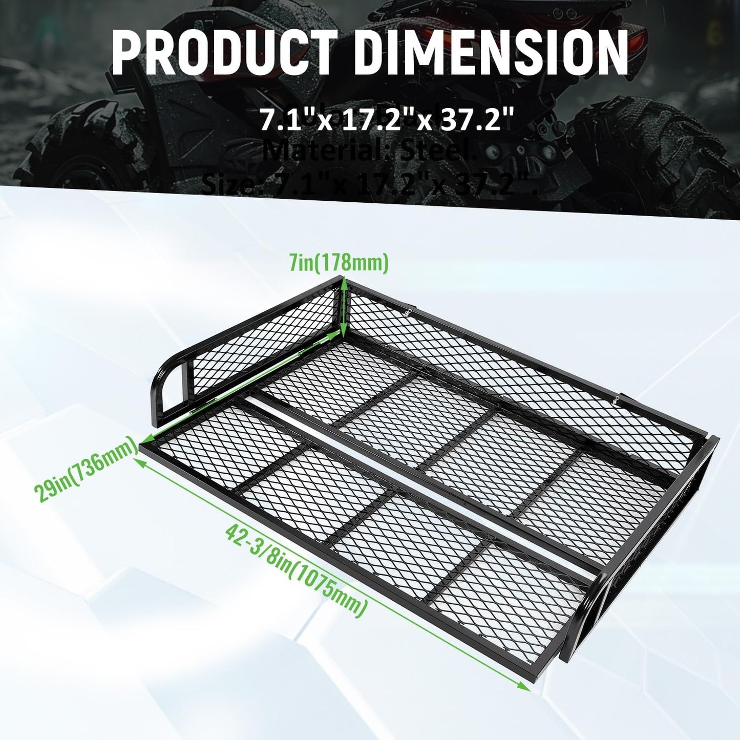 ECOTRIC Rear Cargo Basket Universal ATV UTV Storage Rack Rear Goods Mesh Rack Black Steel