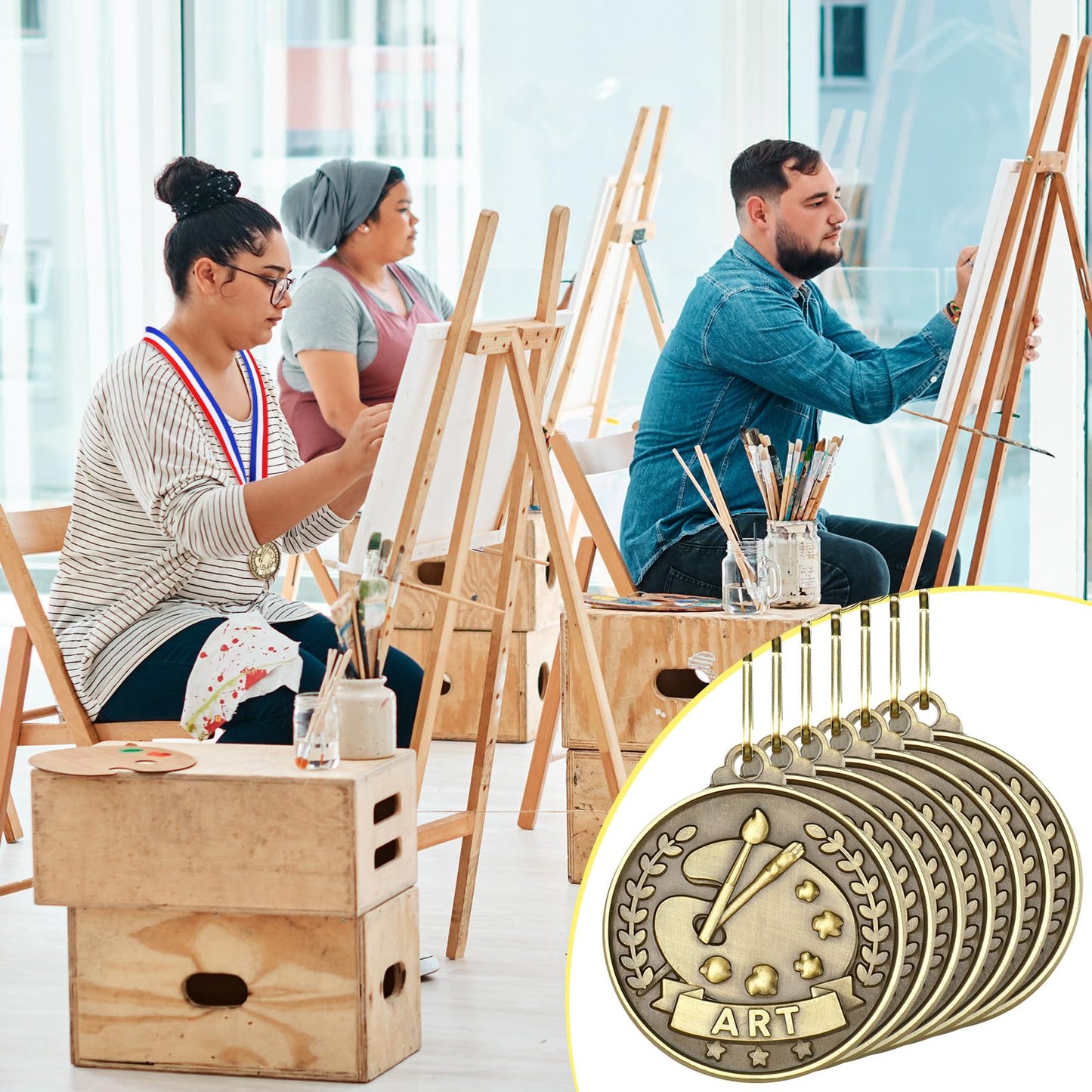 Quelay 30 Pcs 2'' Award Medals Bulk Gold Winner Medals with Neck Ribbons Metal Trophy Award Prize Gift for Tournaments, Competitions, Party, Kids and Adults(30 Pcs, Art)