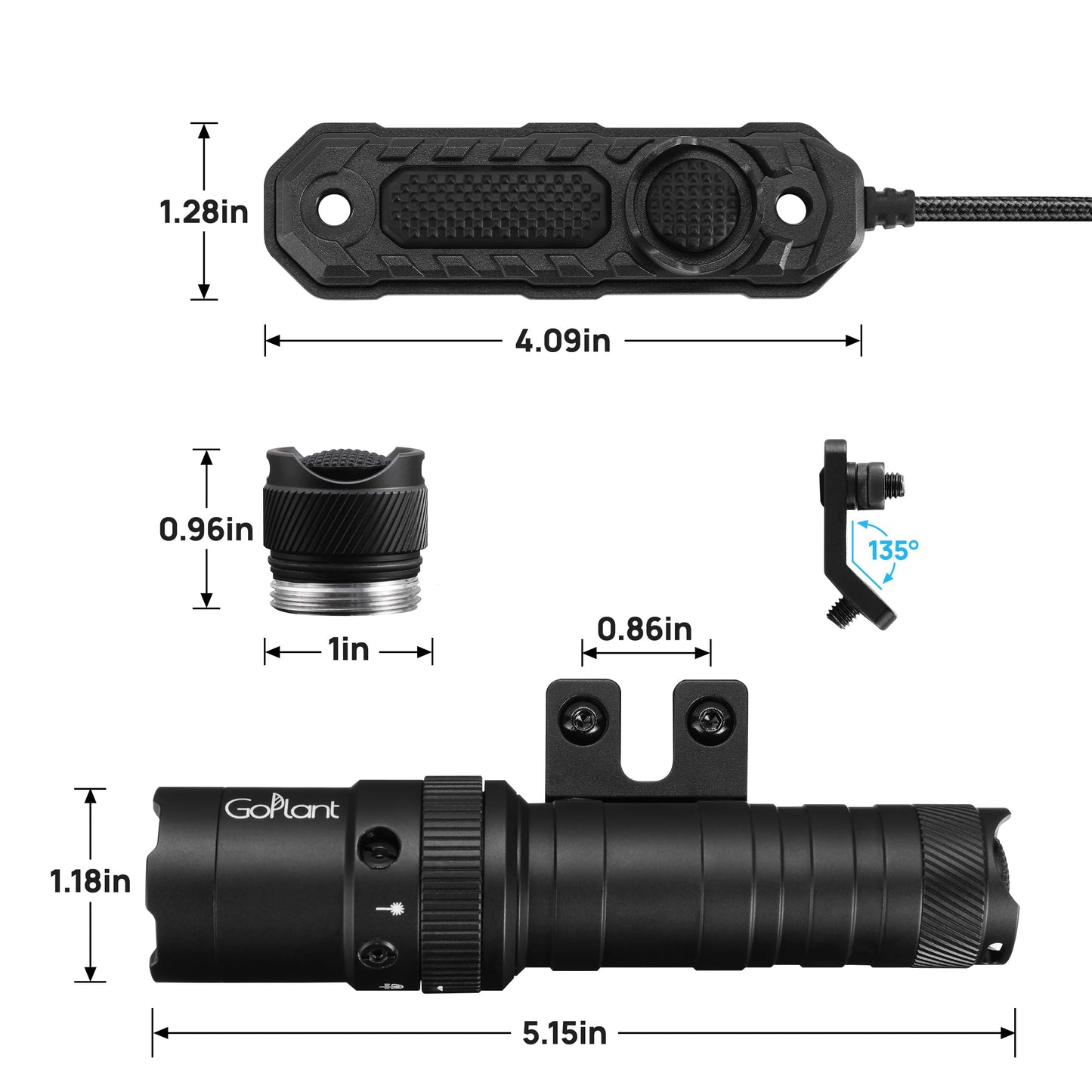 GOPLANT 2500 Lumen Tactical Flashlight, Aircraft Aluminum LED Weapon Light, MLOK Laser Light for Rail Mount, Rifle Flashlight with Momentary Strobe Function, Long Gun Flashlight with Remote Switch