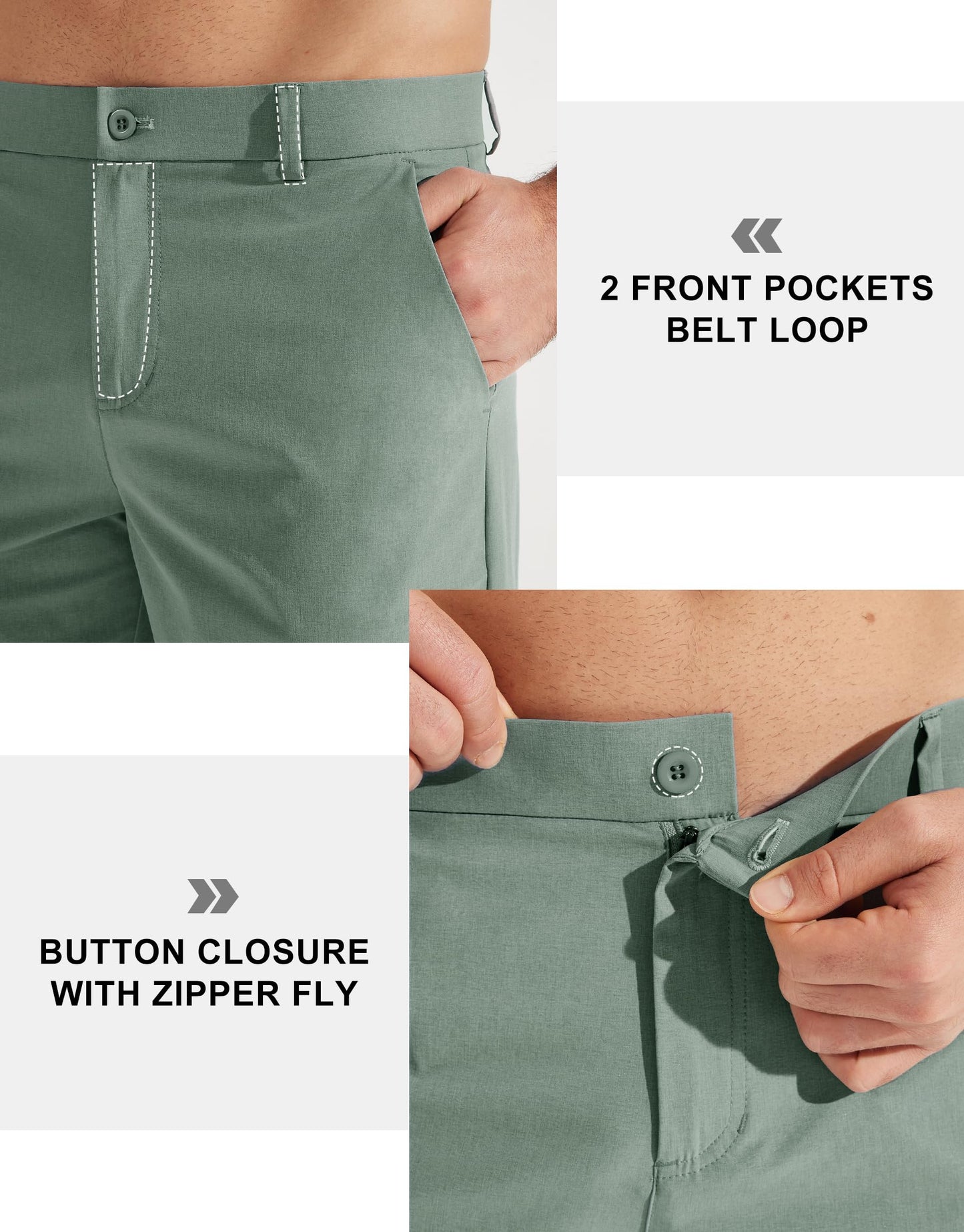 Libin Mens Golf Pants Stretch Work Dress Pants 32" Quick Dry Lightweight Business Casual Slacks for Men Travel Vocation Water Resistant, Sage Green, 30W x 32L