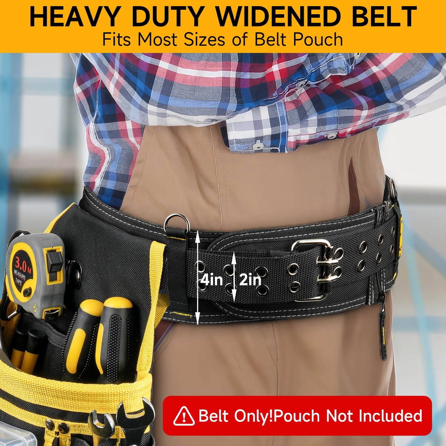 4-Inch Padded Tool Belt,Heavy Duty Tool Belts for Men with 4 Suspenders Ring,Work Belts for Electrician,Carpenter,Construction,Utility Belt,Adjustable 34''-40''(Pouch not Included)