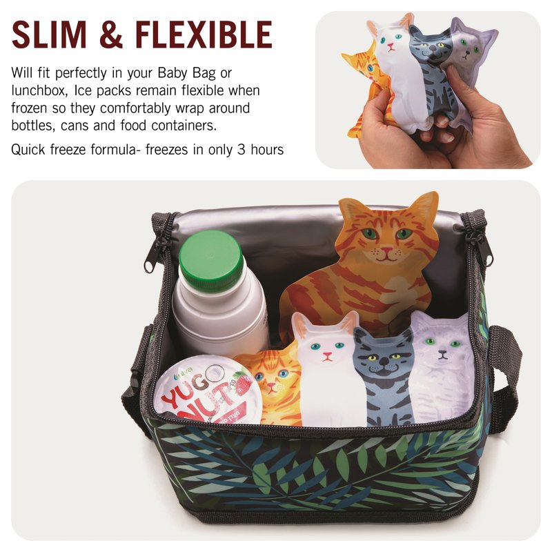 Monkey Business Icepadz Soft Ice Pack Set, 2 Reusable Ice Packs for Baby Bottles and Breast Milk, Slim Ice Pack for Cooler and Lunch Box, (Icepadz - Kitty)