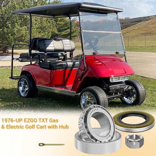 CLUBRALLY 2 Set EZGO TXT Golf Cart Front Axle Wheel Hub Bearings & Seal G&E 1976-UP, OEM#50892-G1, 25146-G1