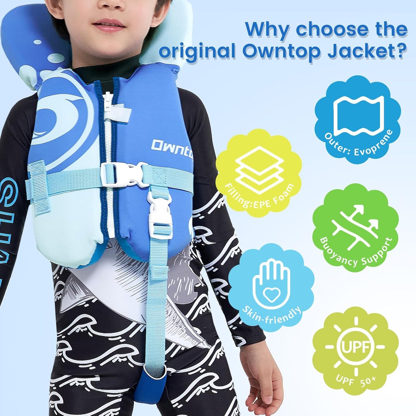 Owntop Toddler Swim Vest - Kids Float Jacket with Adjustable Safety Straps | For Ages 1-6, 20-50 lbs