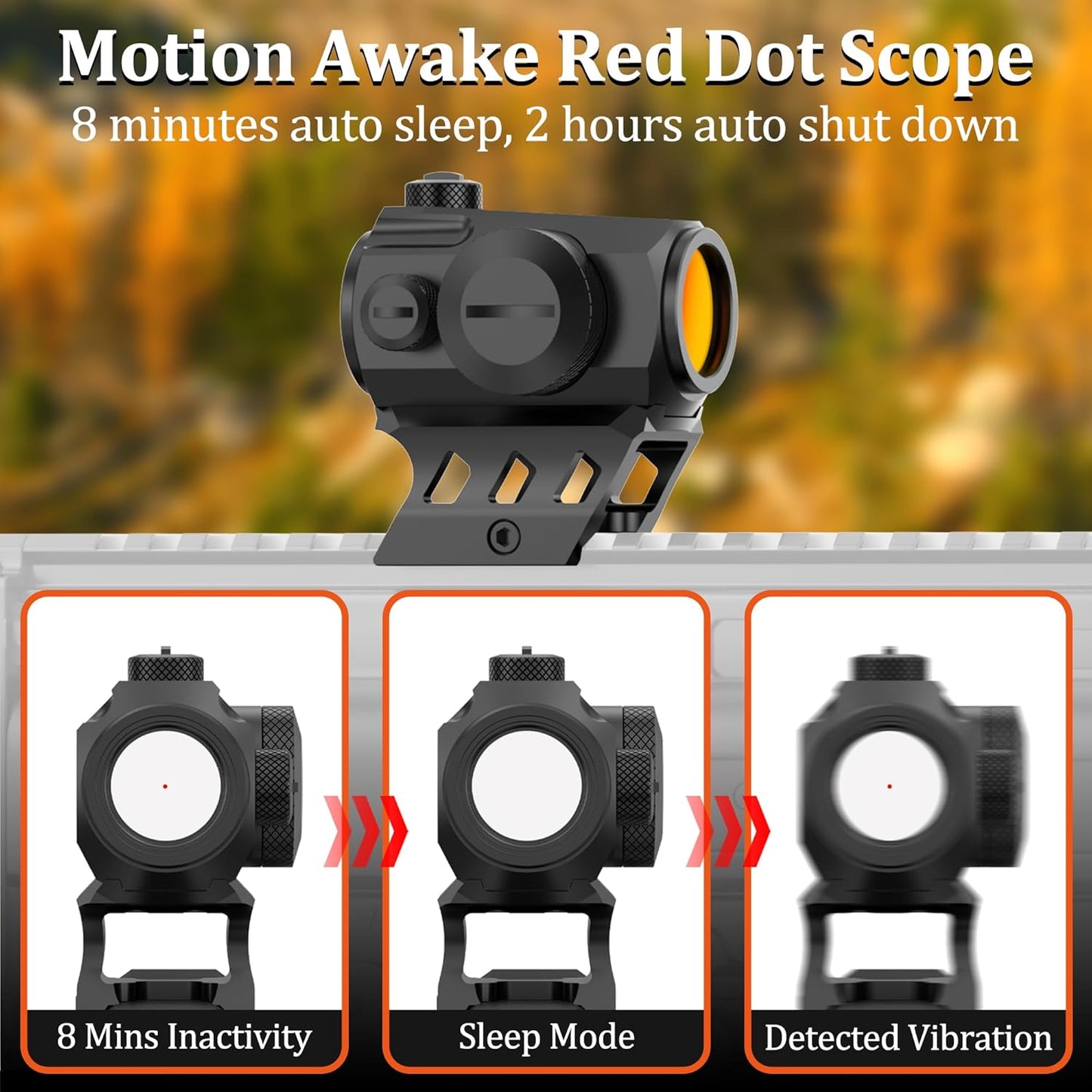 Red Dot Sight - Shake Awake 2 MOA Tactical Rifle Scope with 10 Brightness Settings | Compact 1X20mm Optics