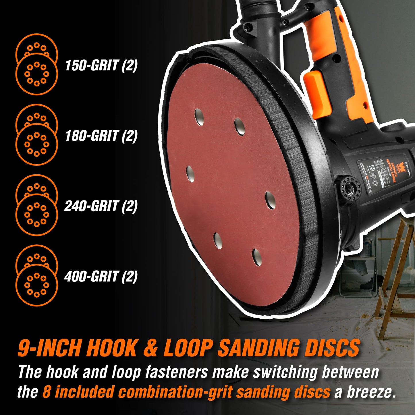 WEN DW1085 10-Amp Variable Speed Handheld Drywall Sander with Dust Hose and Collection Bag , Black