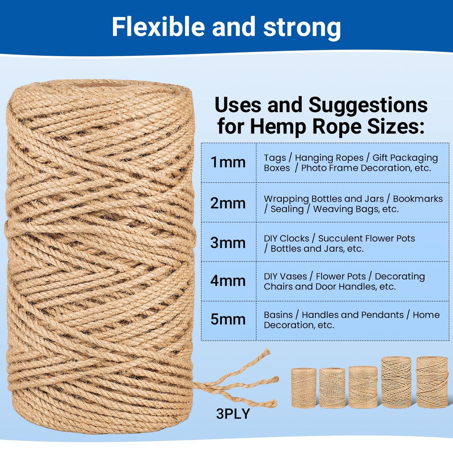 Natural Jute Twine String,Bulk Jute Rope Cord Twine for Crafting Gardening,Roll of Thick and Thin Twine for Gift Wrapping,Brown Decorative Rope,Ornament Twine for Cat Scratch Post (1mm x 1312ft)