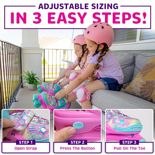 Rainbow Roller Skates (S) + Pink Protective Gear Bundle