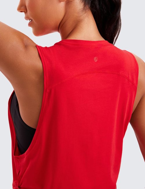 CRZ YOGA Pima Cotton Tank Top for Women - Loose Crop Sleeveless Athletic Shirt for Yoga & Gym