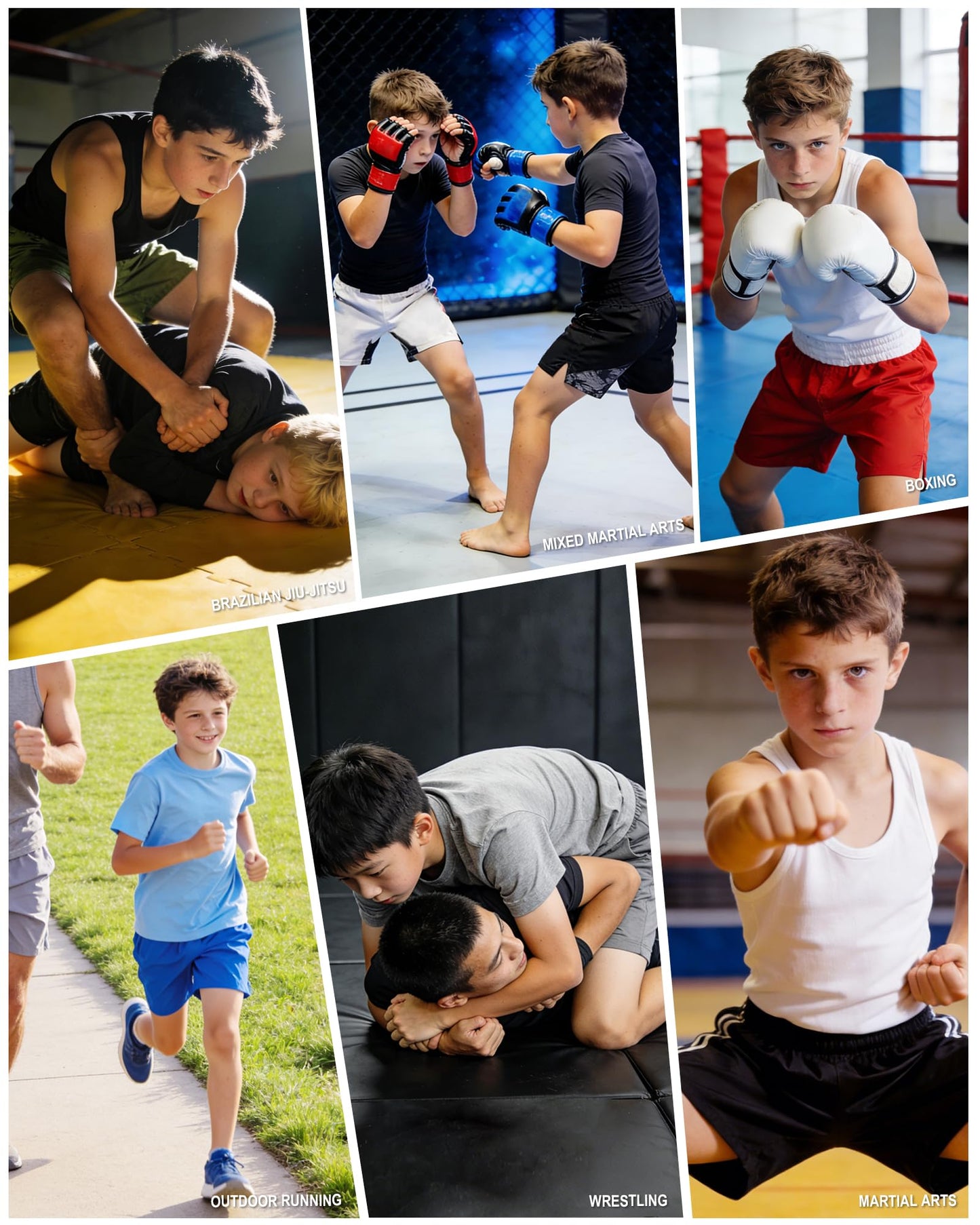 Runhit Kids Muay Thai MMA BJJ Shorts, Youth Boys Breathable No Gi Grappling Shorts for Wrestling Boxing, Jiu Jitsu, Training, Fight, Kickboxing Black M