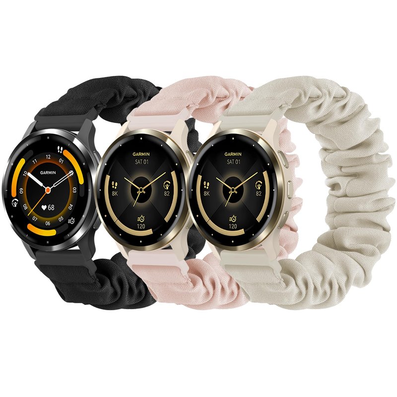 Stretchy Scrunchie Bands Compatible with Garmin Venu 3/Venu 2/Vivoactive 4, 22mm Nylon Sport Elastic Band for Forerunner 265/Forerunner 255 for Women Men（3 Pack ）