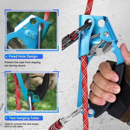 Erosados Hand Ascender for Outdoor Rock Climbing Ascender Strong Rappelling Gear for 8-13mm Rope Climbing Equipment for Tree Climbing Mountaineering Caving Adventures (Right Hand)