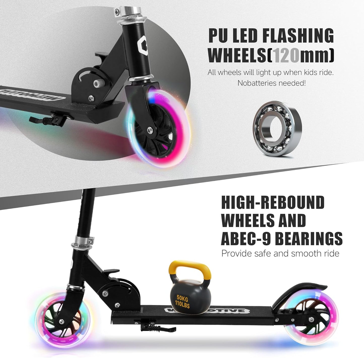 Skiennix Kick Scooter - Lightweight & Foldable Aluminum Frame | Adjustable Handlebars & Flashing Wheels for Kids 3+