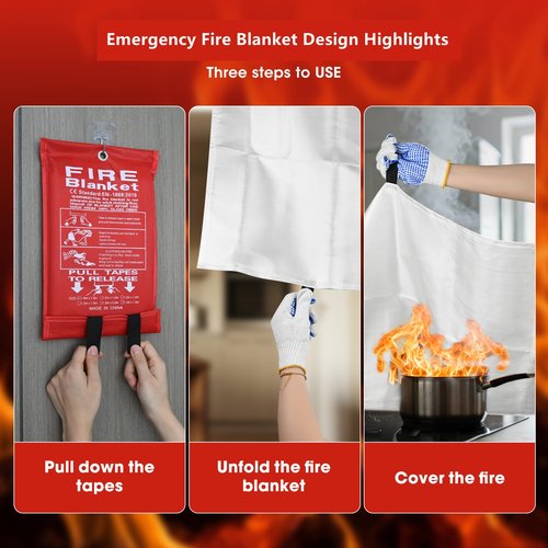FJNATINH Fire Blankets Emergency for Home - 1 Pack 40' x 40' Fiberglass Blanket for Kitchen and Home (8)