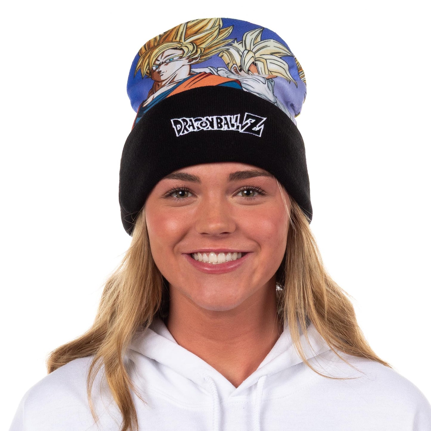 Dragon Ball Z Beanie Super Saiyan Goku Gohan Sublimation Fleece Knit Cuffed Hat Multicolored
