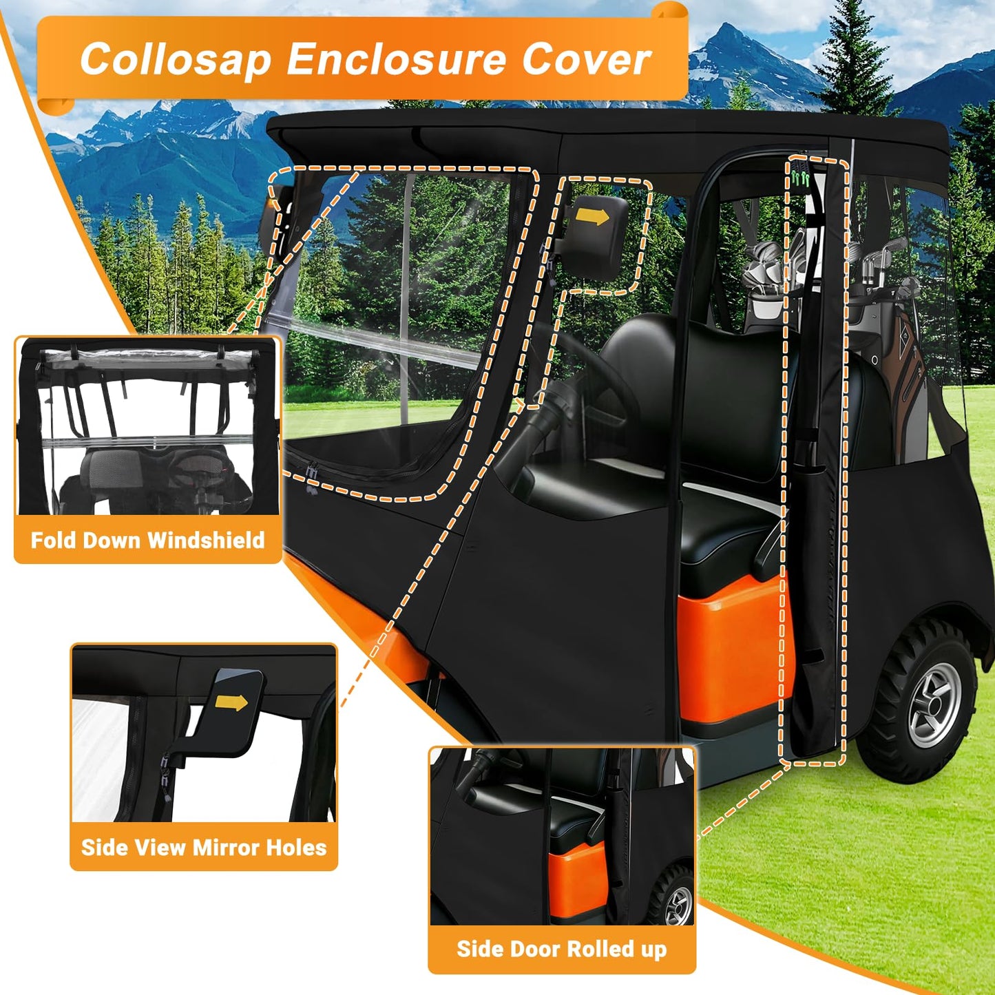 Golf Cart Deluxe Driving Enclosure 2-Passenger for Club Car Precedent 2004-Up, Tempo & Onward 2017-Up Cart | Heavy Duty 600D Waterproof,Windproof Cover with 4-Sided Clear Windows & Door Zipper