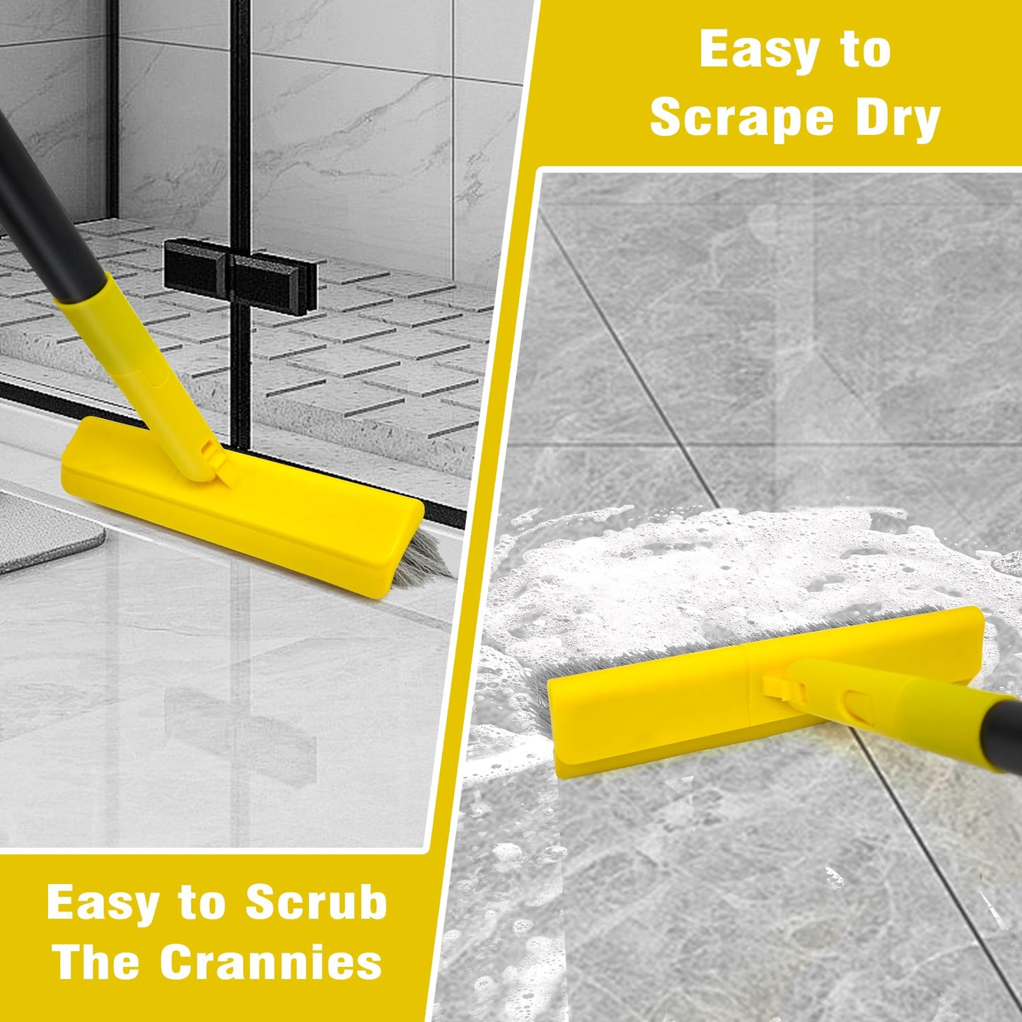DALIPER 2 in 1 Grout Brush with 49.6" Long Handle, Swivel Grout Cleaning Brush V-Shape Grout Line Scrubber, 180°Rotatable Shower Tile Scrub with Stiff Bristle for Deep Cleaning Shower and Corner