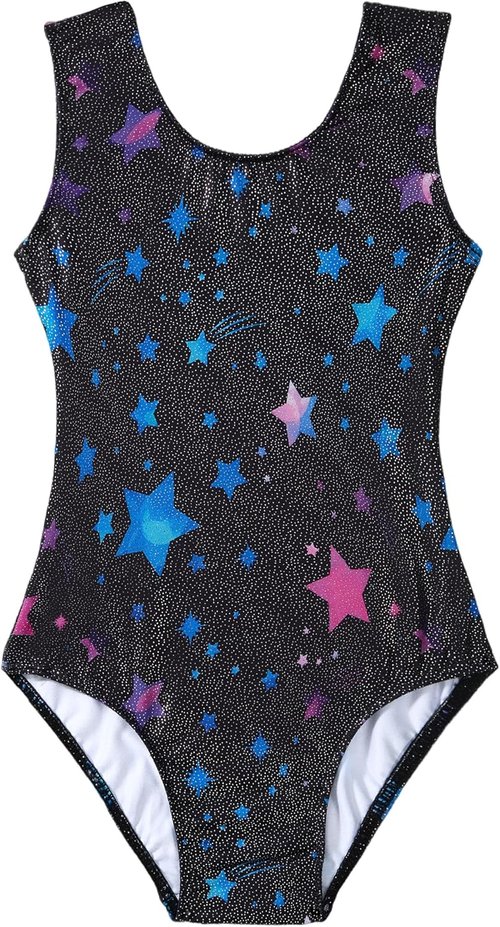 Domusgo Gymnastics Leotards - Sparkly Black One-Piece Tumbling Outfit for Girls Ages 10-12