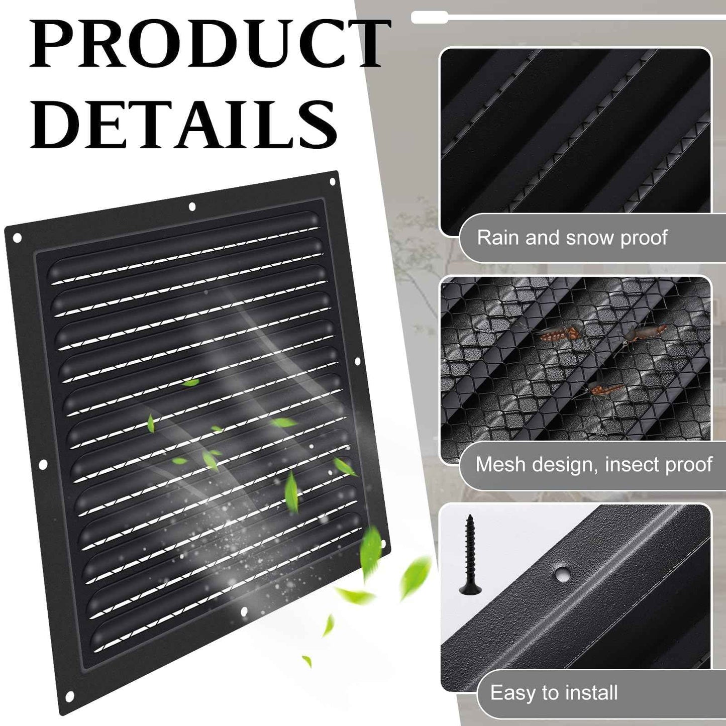 2 Pcs Attic Vent 10" X 10" Shed Vents Metal Gable Vents for Houses Wall Vent with Screen Vent Covers for Home Garage Attic Ceiling, Boost Ventilation and Guard Against Moisture