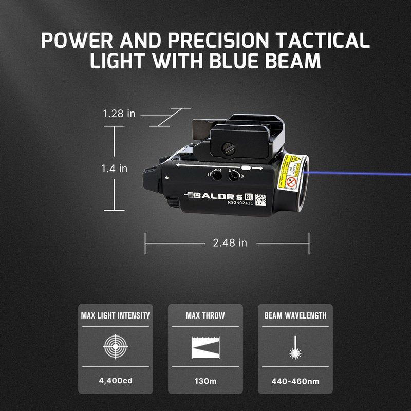 OLIGHT Baldr S Blue Beam 800 Lumens Magnetic USB Rechargeable Tactical Flashlight with White LED Combo, Compact Rail Mounted Light with 1913 or GL Rail, Battery Included (Black)