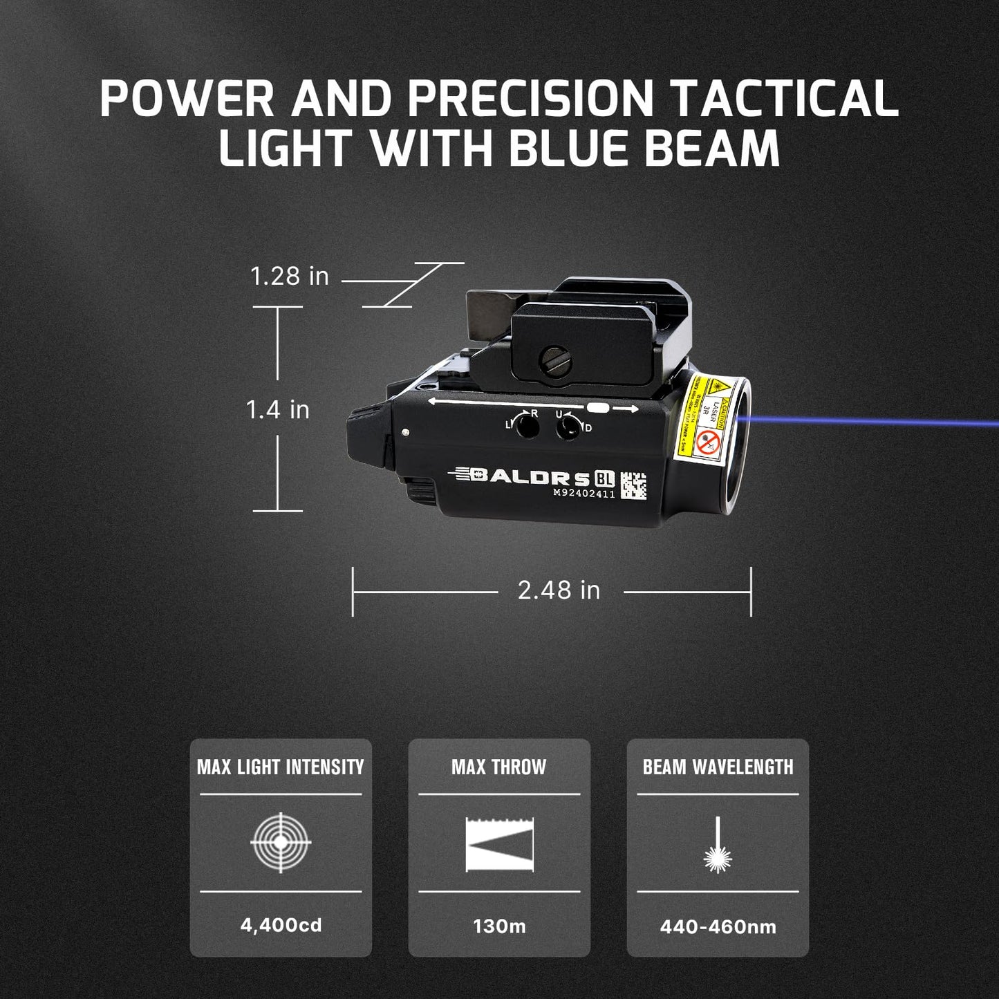 OLIGHT Baldr S Blue Beam 800 Lumens Magnetic USB Rechargeable Tactical Flashlight with White LED Combo, Compact Rail Mounted Light with 1913 or GL Rail, Battery Included (Black)