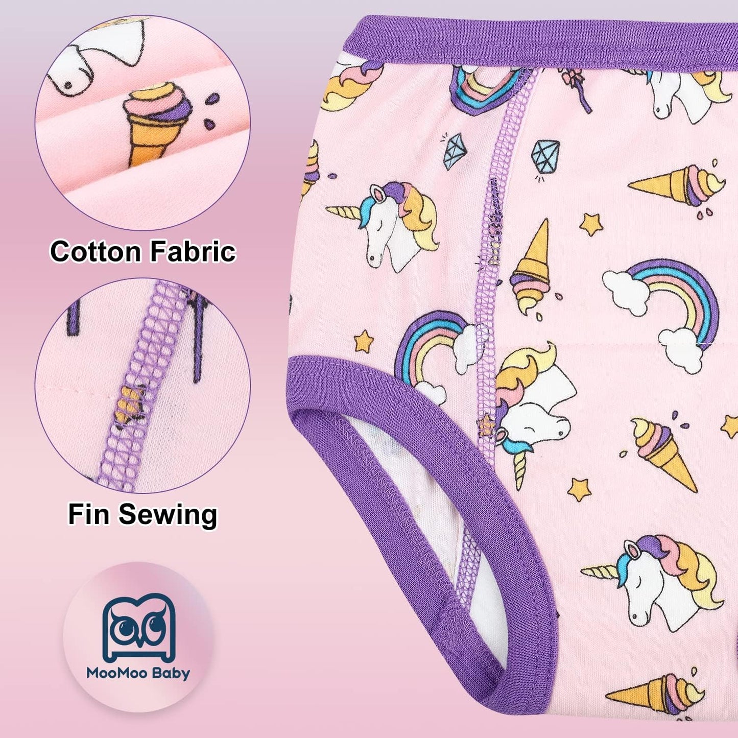 MooMoo Baby Potty Training Underwear - Absorbent Toddler Training Pants for Boys & Girls | 10-Pack, 2T-9T