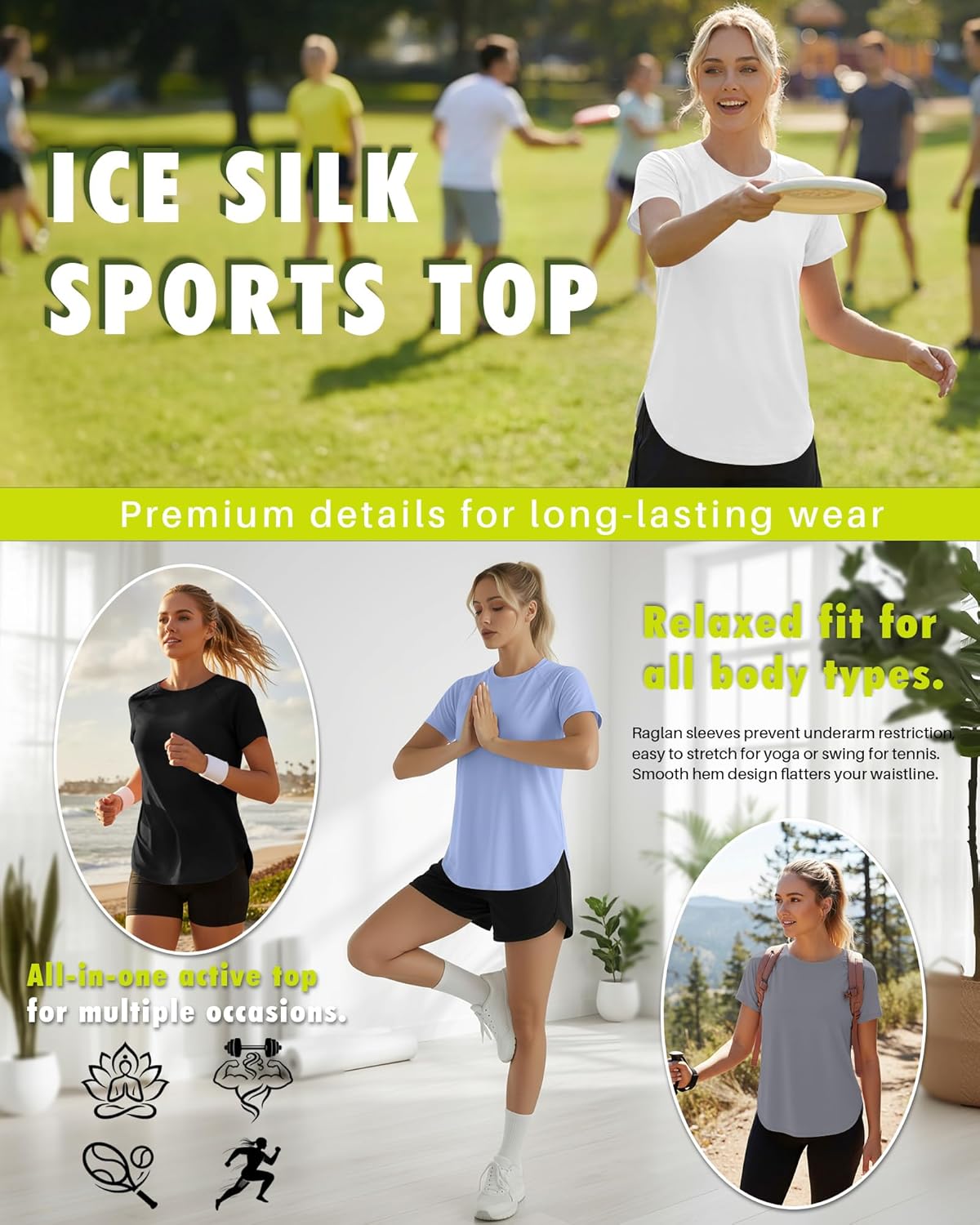 Skiennix Women's Workout Shirts - Quick Dry Athletic Tops | Short Sleeve Loose Fit Yoga Tees (4 Pack)