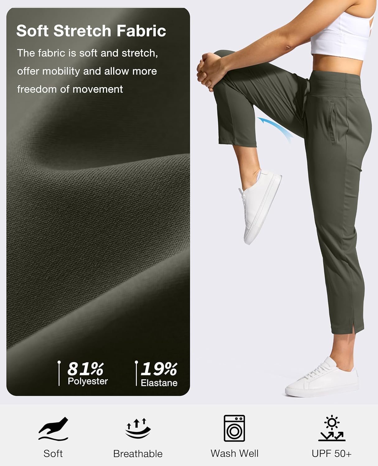 YYV Women's High Waisted Golf Pants - 3 Pockets, Stretchy 7/8 Ankle Design for Workout & Travel