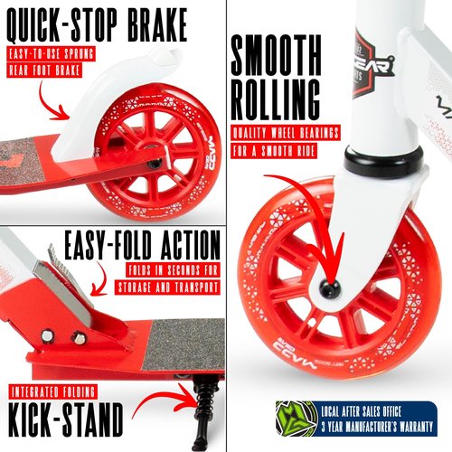 Kick Scooter for Ages 5+ - Kids, Teens & Adults. Max Load 220lbs. Foldable, Light-Up Wheels, Adjustable Height, Lightweight - Rush 125 Madd Gear