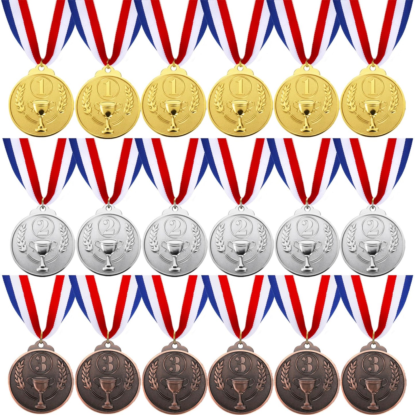 Nicunom 18 Pcs Gold Silver Bronze Award Medals, 1st 2nd 3rd Award Medals Zinc Alloy Winner Medals Gold Silver Bronze Prizes for Competition, Sport, Party, 2 Inch