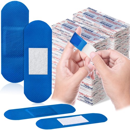 Geiserailie 400 Pcs Blue Bandages 3 ''x 1'' Food Service Metal Detectable PE Waterproof Adhesive Bandages Bulk Sterile Processing Non Stick Pad Latex Free for First Aid & Wound Care Protection