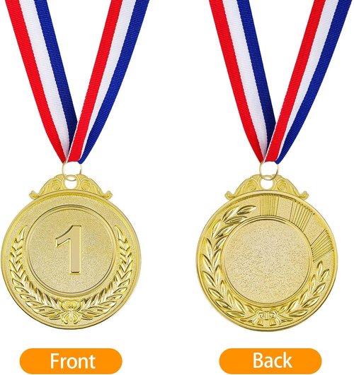 Award Medals - 1st, 2nd, 3rd Place Gold, Silver, Bronze with Neck Ribbon - 2 Inch Metal Style