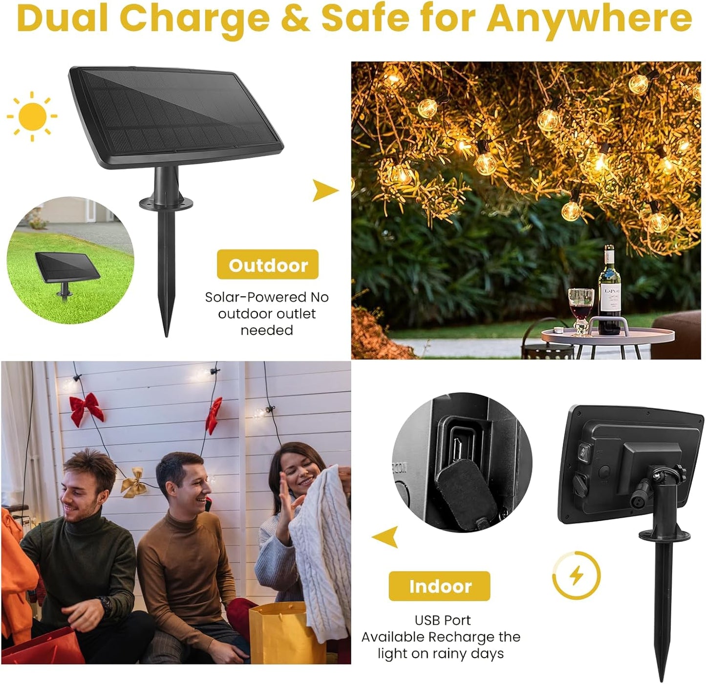 100FT Solar String Lights with Remote - Waterproof G40 LED Patio Lights for Outdoor Parties