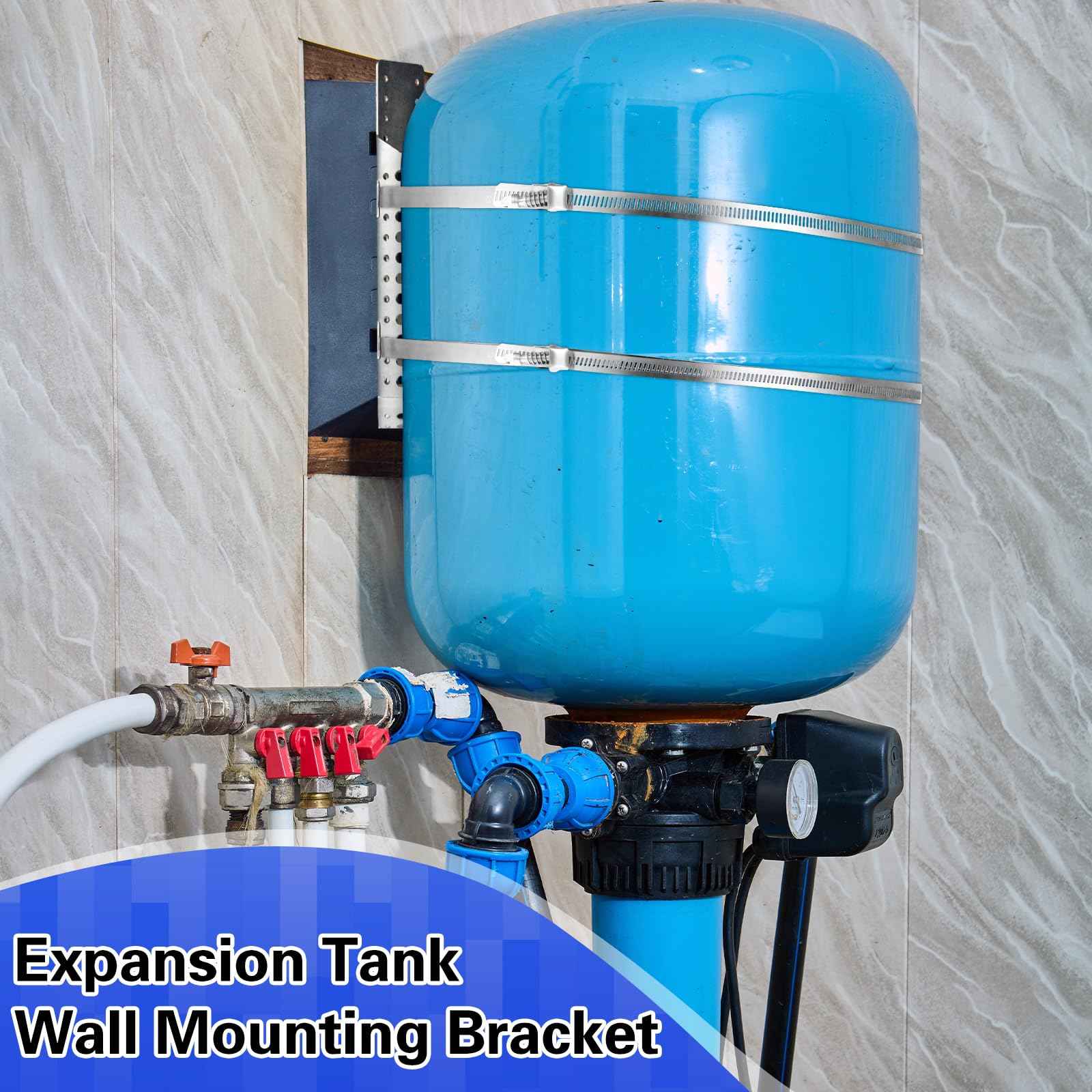 Blulu 2 Set Expansion Tank Mounting Bracket Thermal Expansion Tank Holder with 4 Water Heater Strap Earthquake Straps Nitrogen Propane Holder for 5 Gallon or 13 Inch Diameter Pole