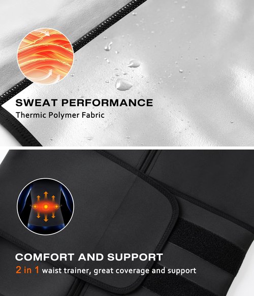 Junlan Sauna Suit for Men 2 in 1 Waist Trainer Sauna Shirt for Men Sweat Band for Stomach(Silver,X-Large)
